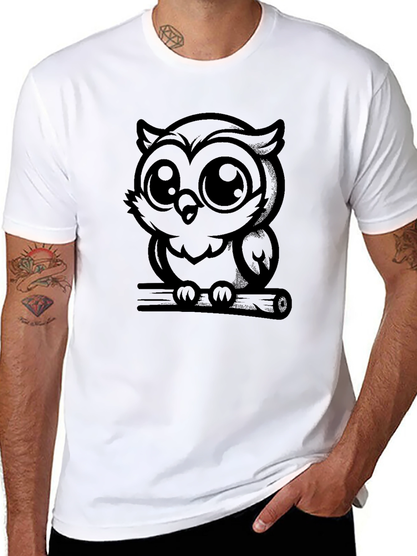 Owl Graphic Print Crew Neck T-Shirt