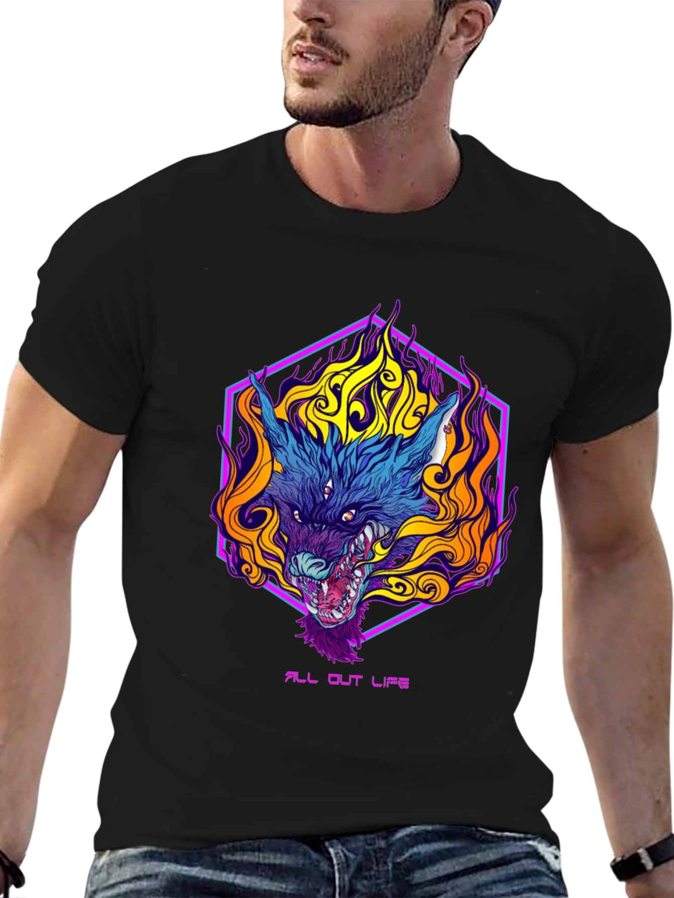 Fiery Wolf Graphic Tee - All Out Life