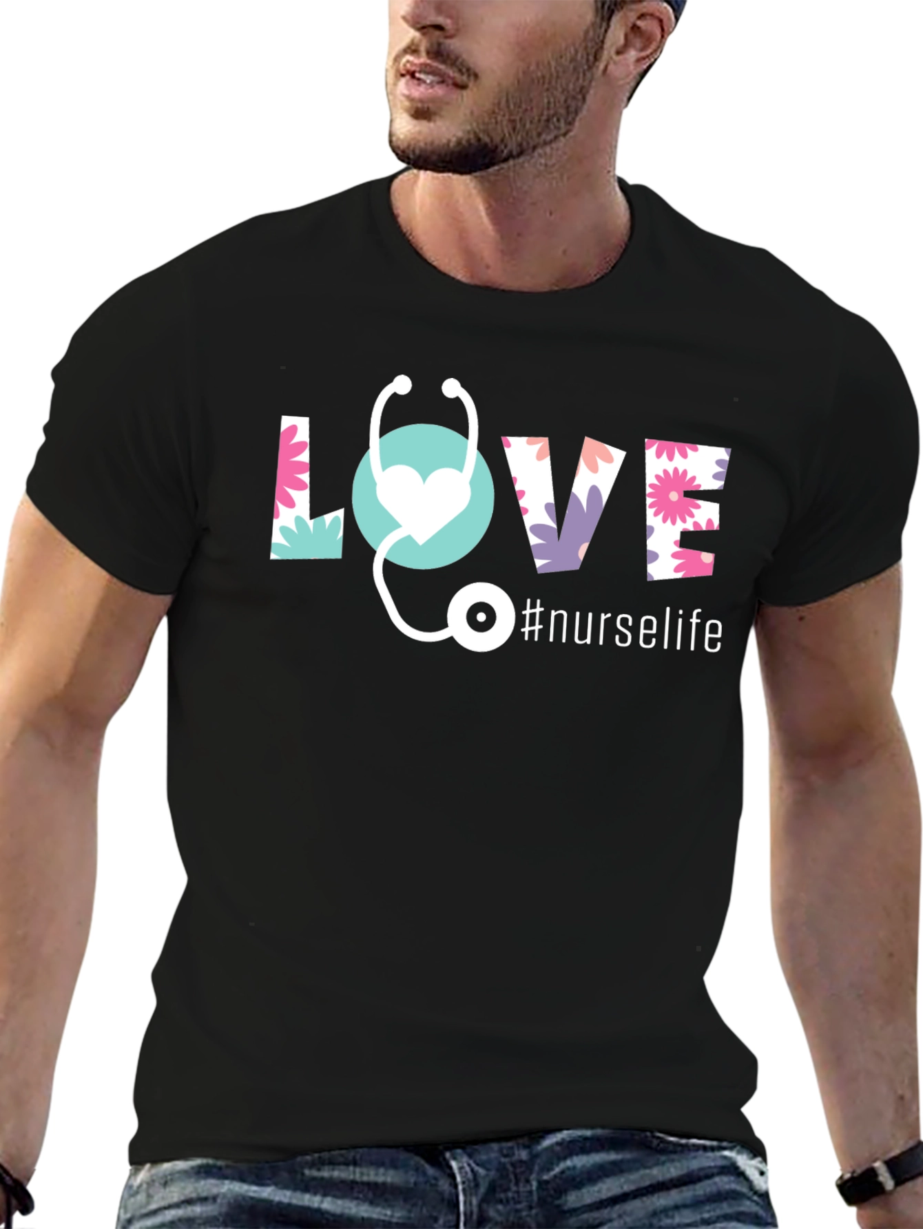 Nurse Life Floral LOVE Graphic T-Shirt