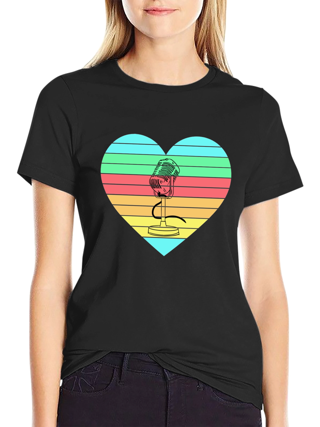 Retro Microphone Heart Graphic T-Shirt