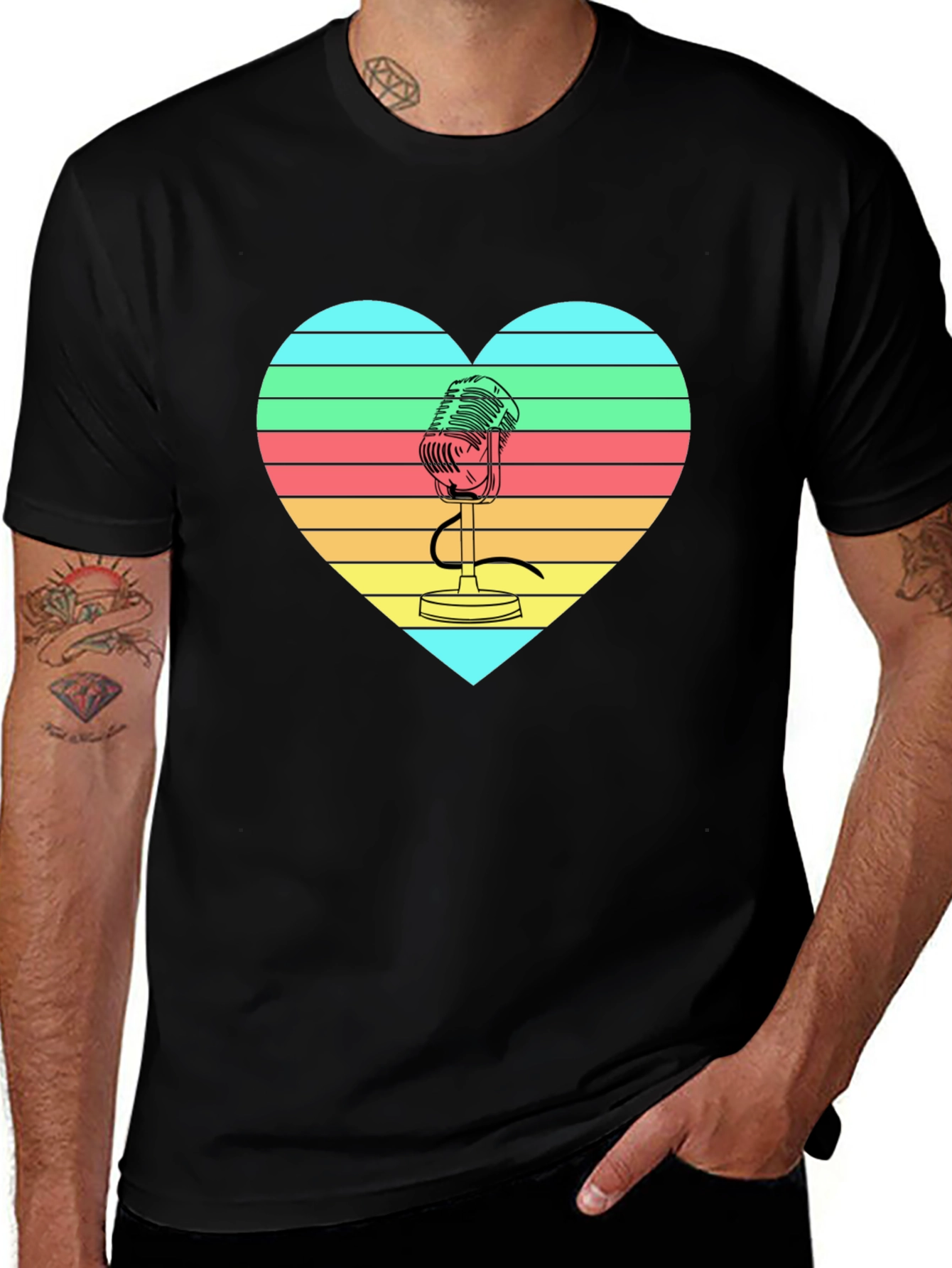 Retro Microphone Heart Graphic T-Shirt