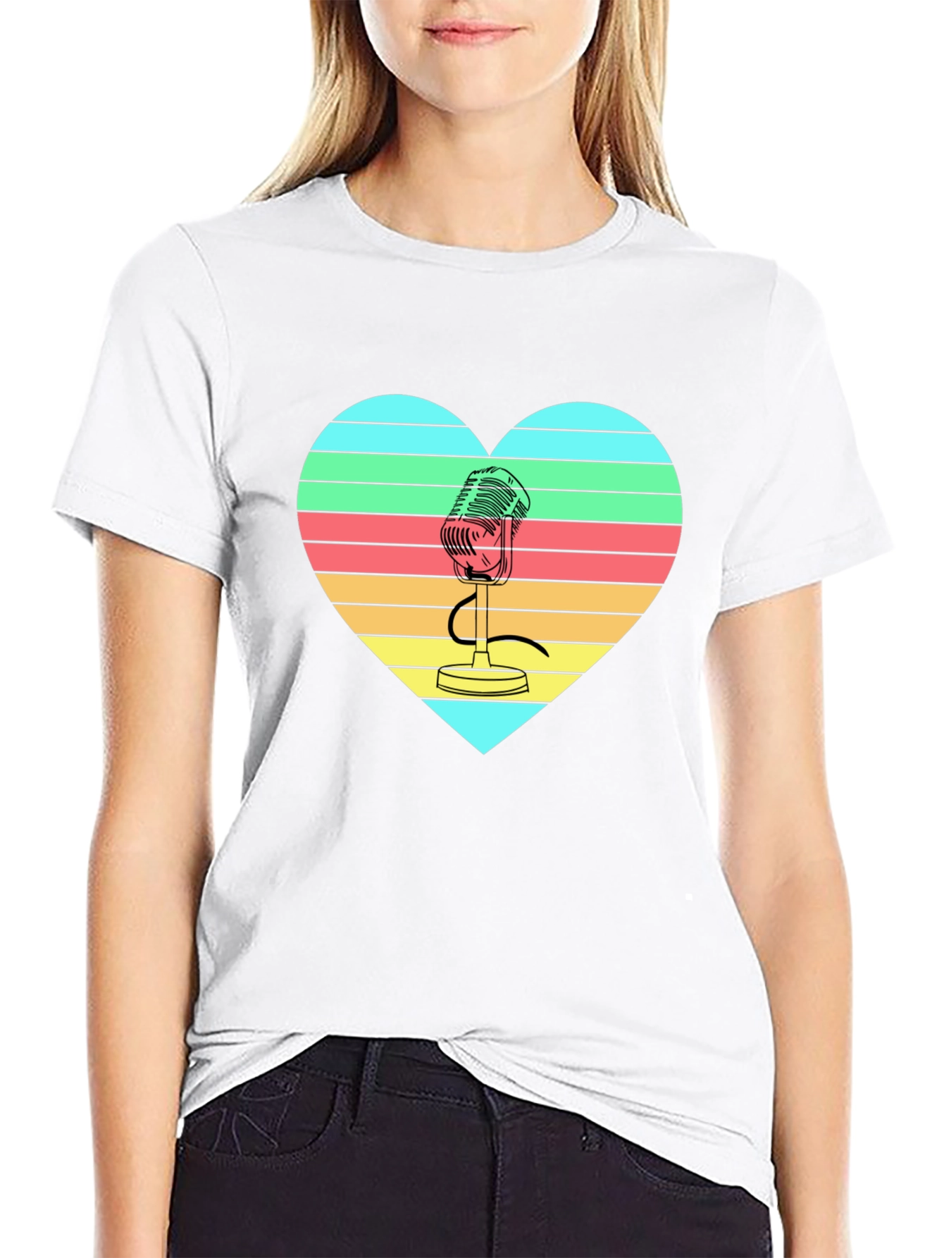 Retro Microphone Heart Graphic T-Shirt