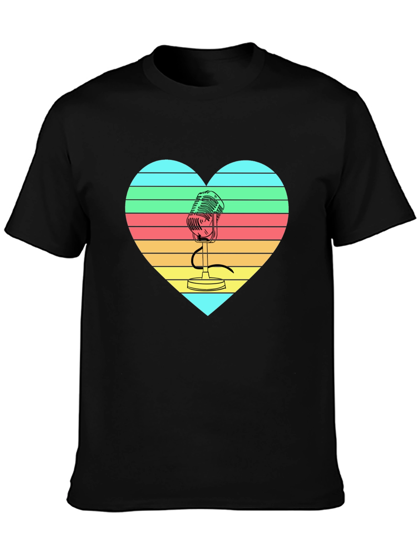 Retro Microphone Heart Graphic T-Shirt