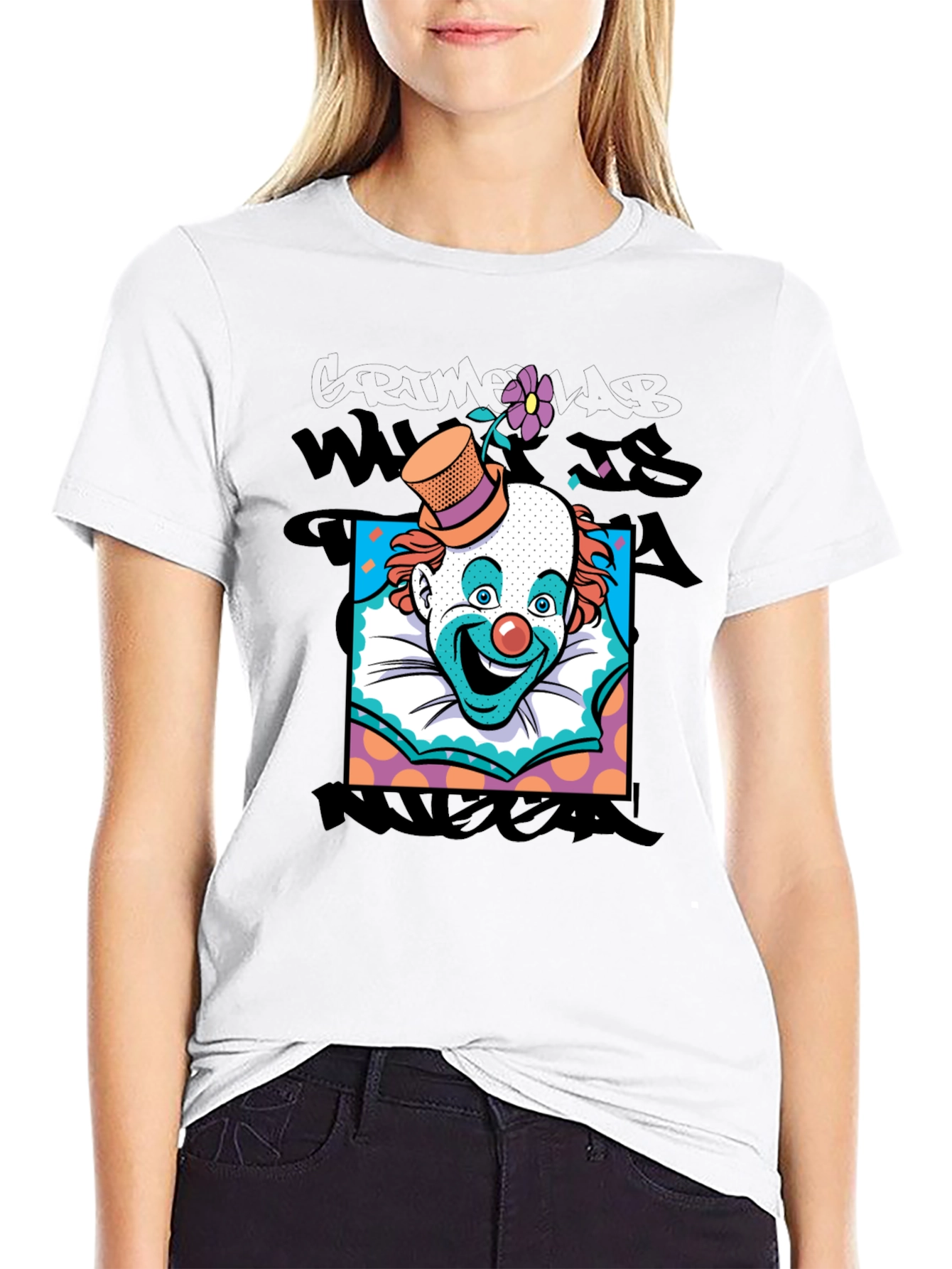Clown Face Graphic Print Tee - Unique Design