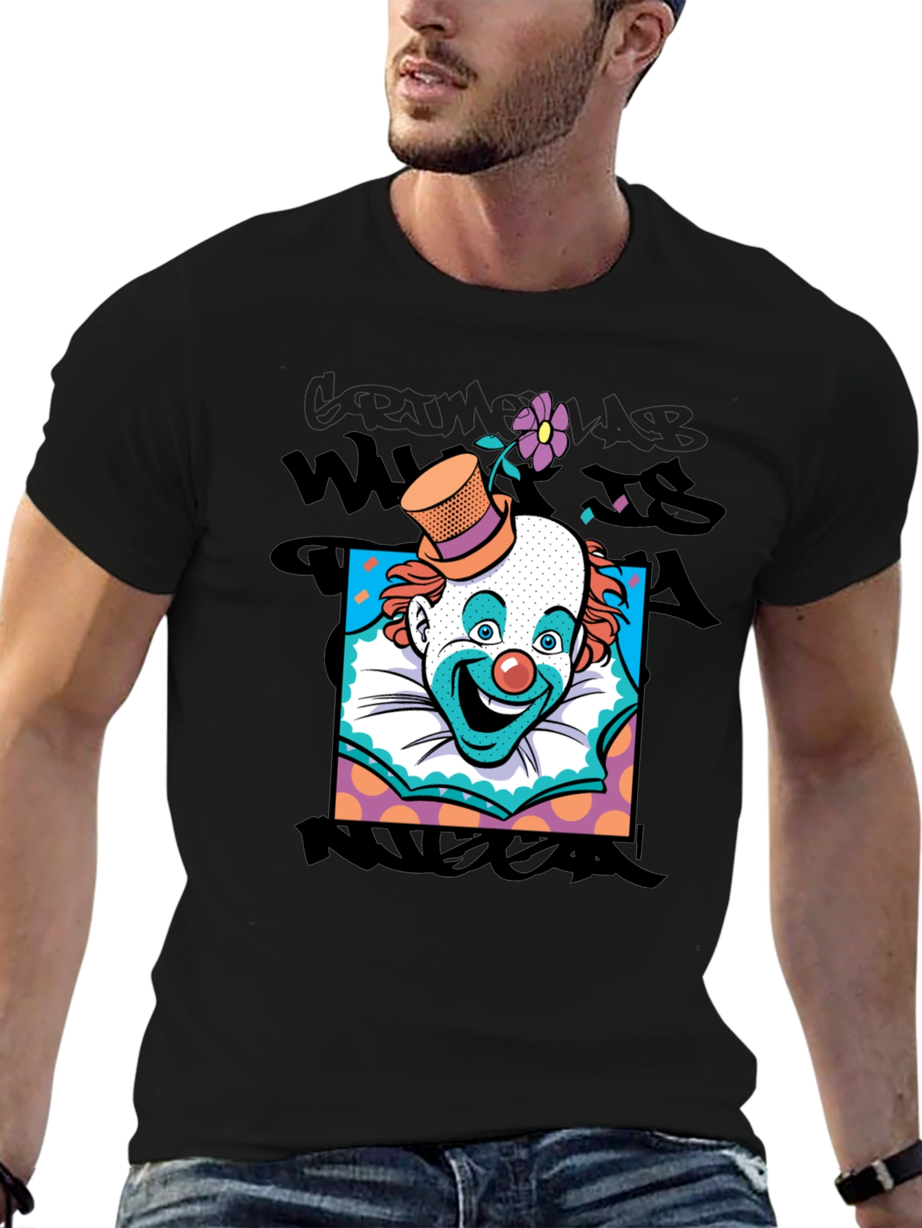 Clown Face Graphic Print Tee - Unique Design