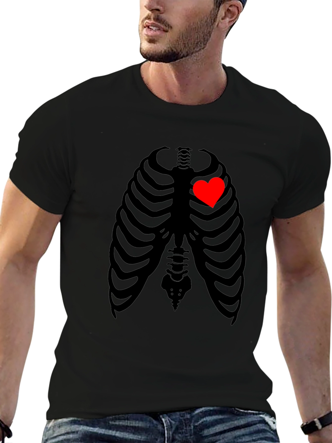 Heart Rib Cage Graphic T-Shirt - Unique Skeleton Design