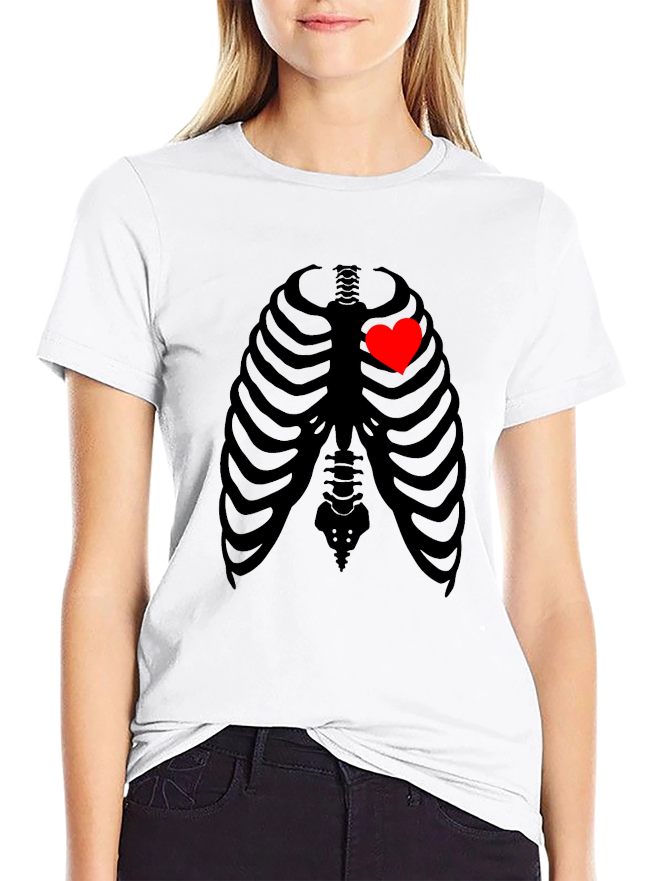 Heart Rib Cage Graphic T-Shirt - Unique Skeleton Design