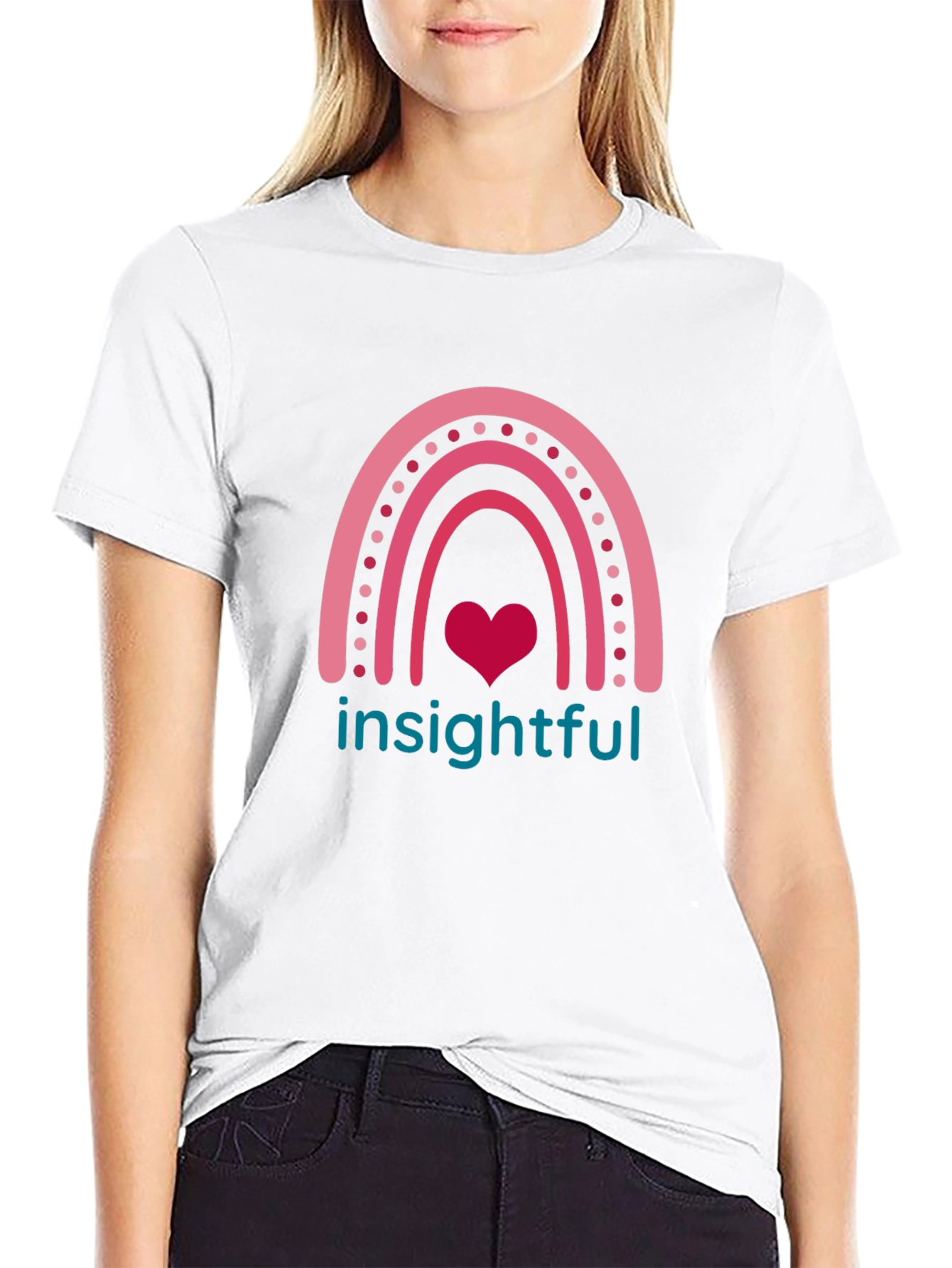 Insightful Rainbow Heart Tee - Black Casual T-Shirt