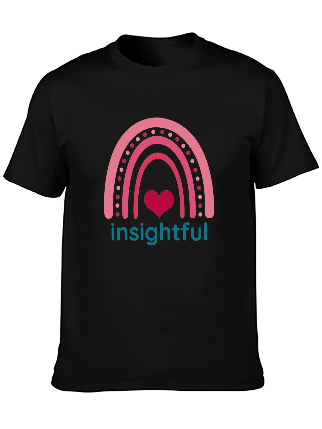 Insightful Rainbow Heart Tee - Black Casual T-Shirt