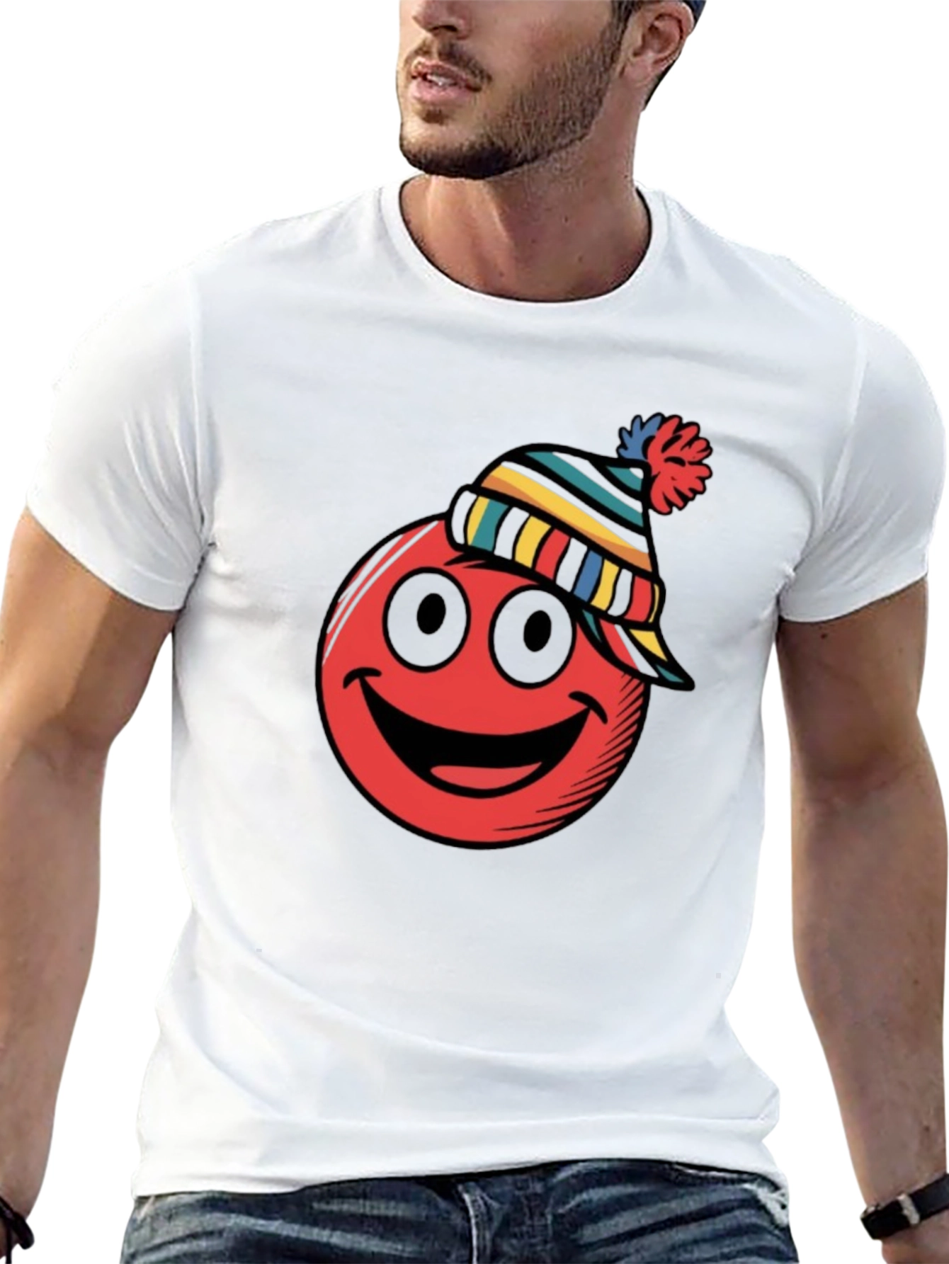 Red Smiley Face Winter Hat Graphic Tee