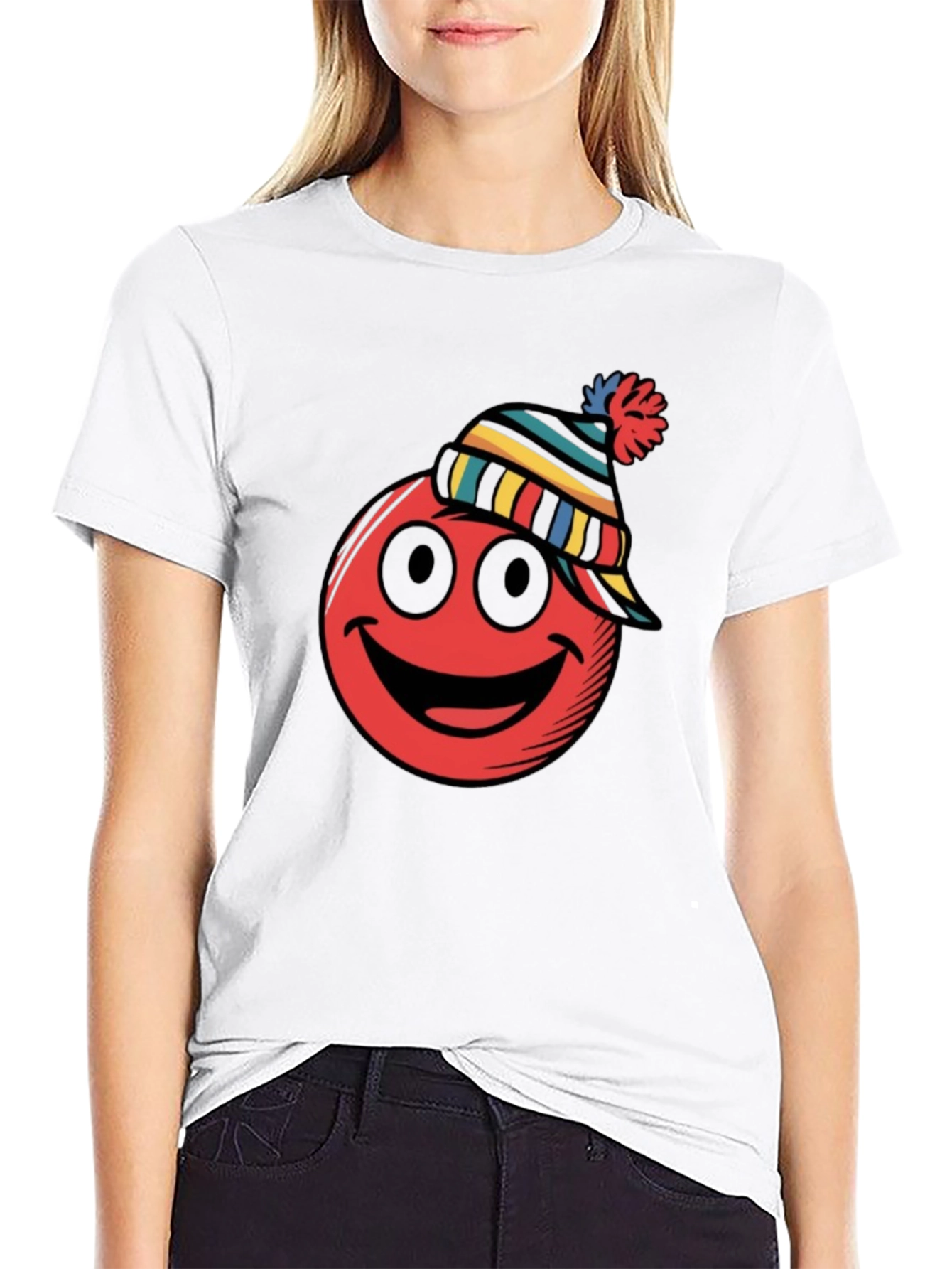 Red Smiley Face Winter Hat Graphic Tee