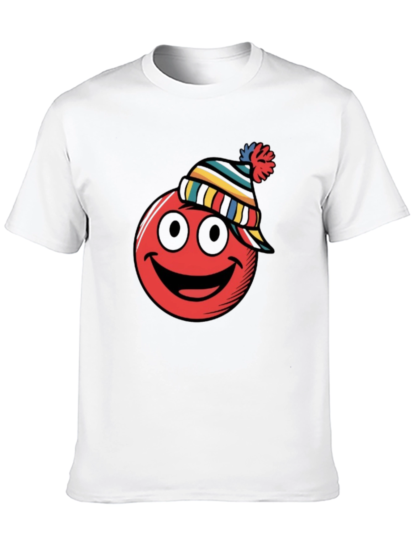 Red Smiley Face Winter Hat Graphic Tee