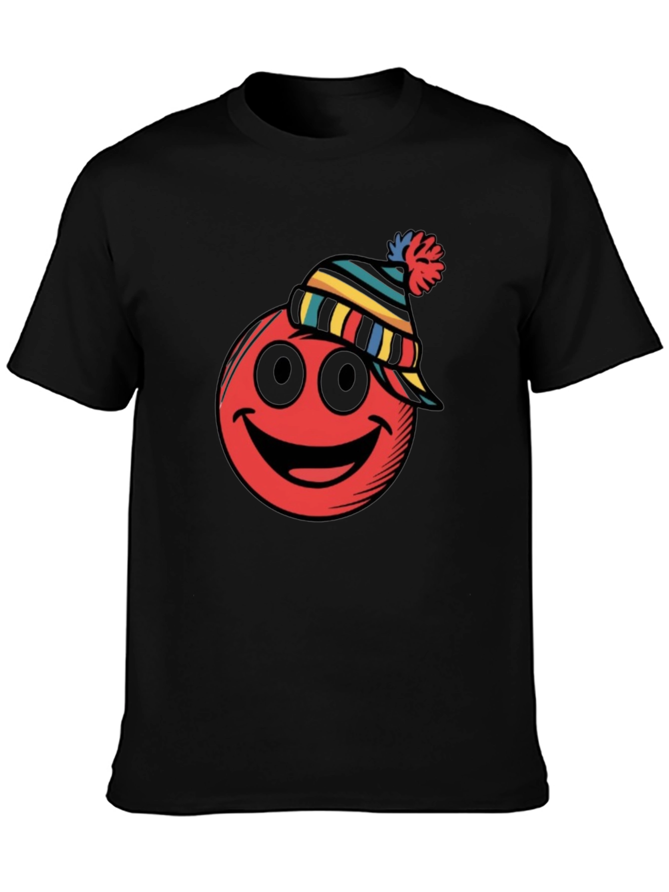 Red Smiley Face Winter Hat Graphic Tee