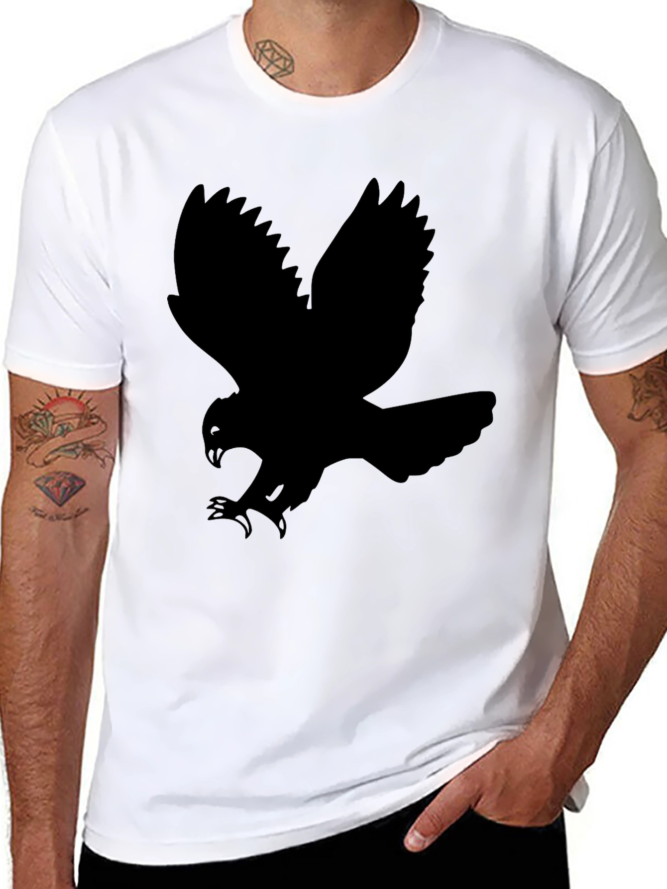 Mens Black T-Shirt - Abstract Bird Graphic