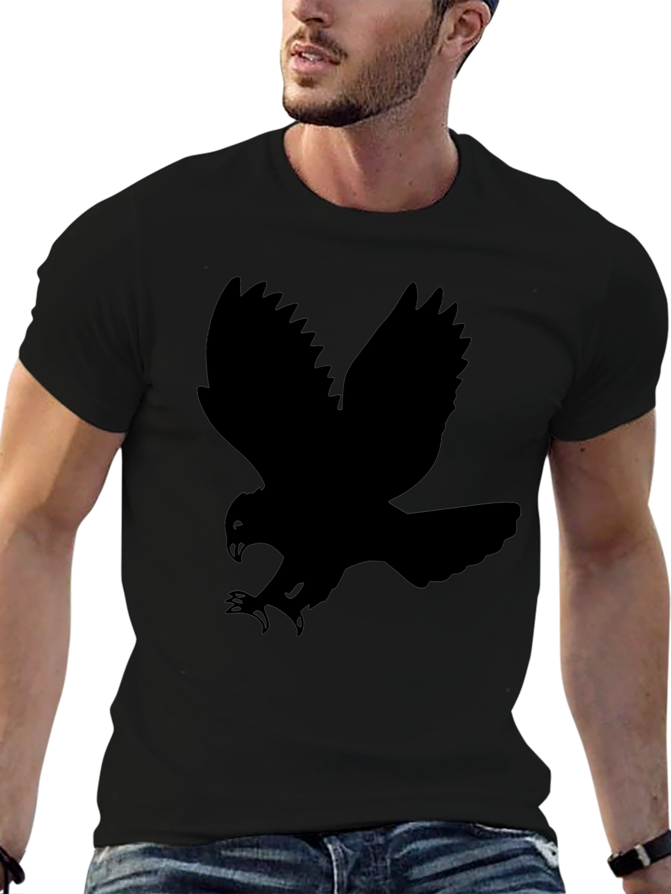 Mens Black T-Shirt - Abstract Bird Graphic