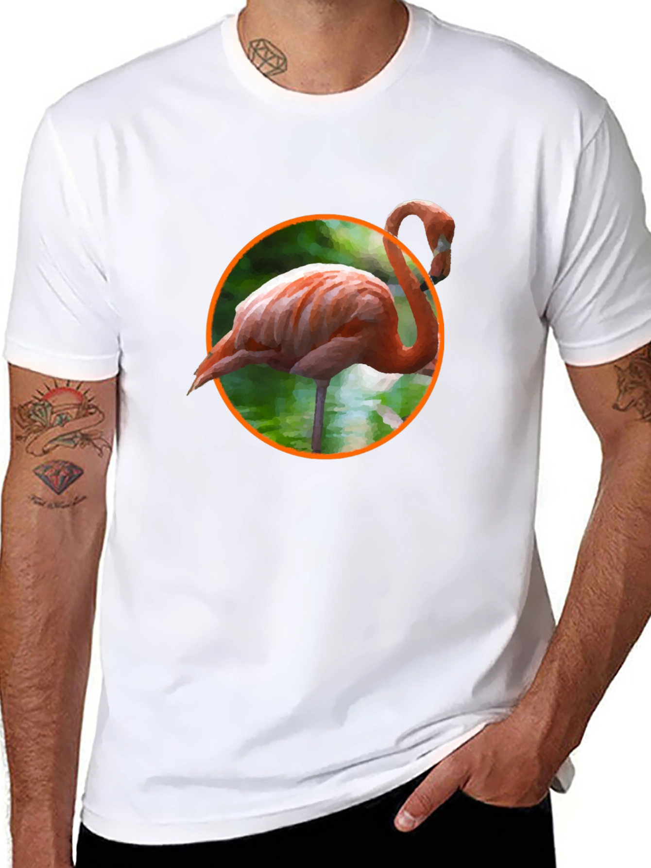 Flamingo Graphic Print Black T-Shirt