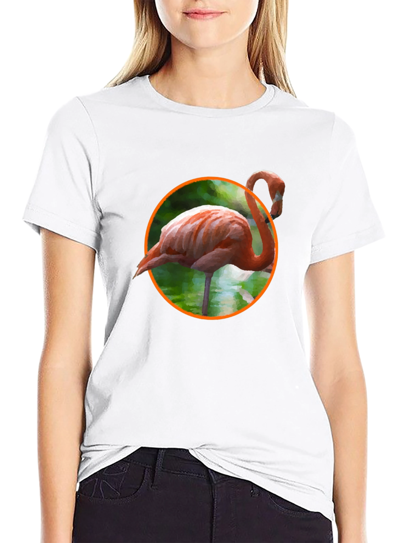 Flamingo Graphic Print Black T-Shirt