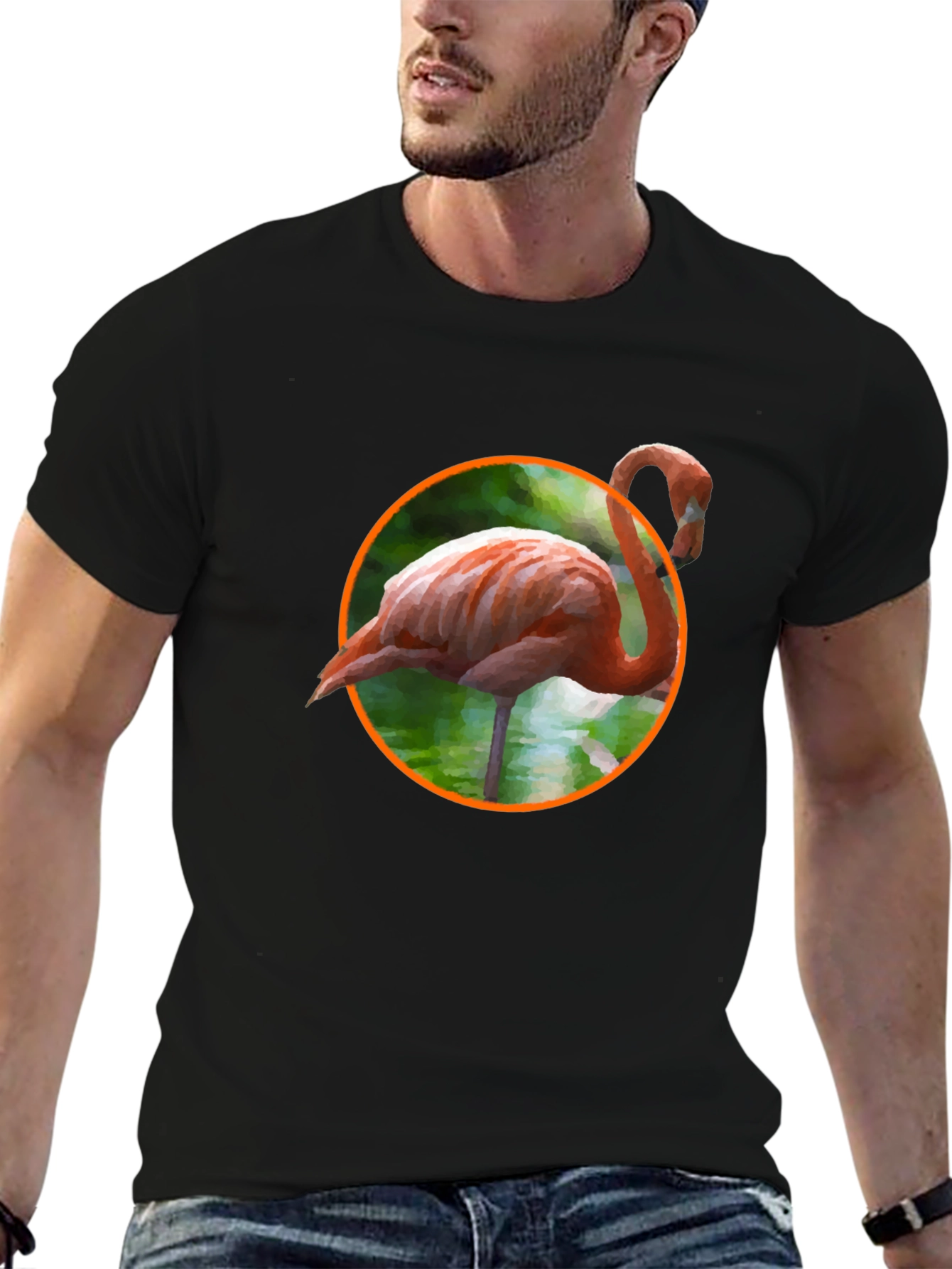 Flamingo Graphic Print Black T-Shirt