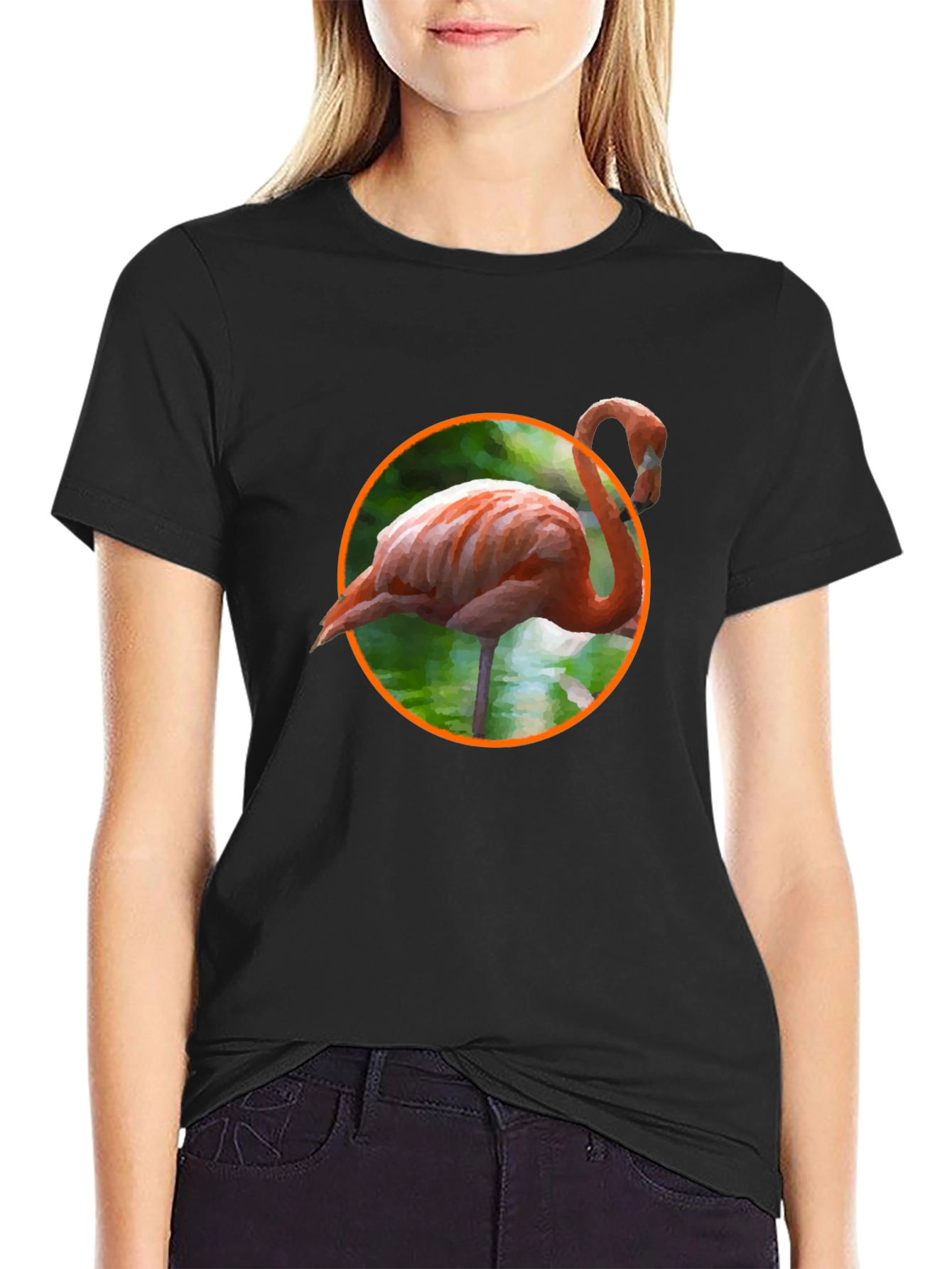 Flamingo Graphic Print Black T-Shirt