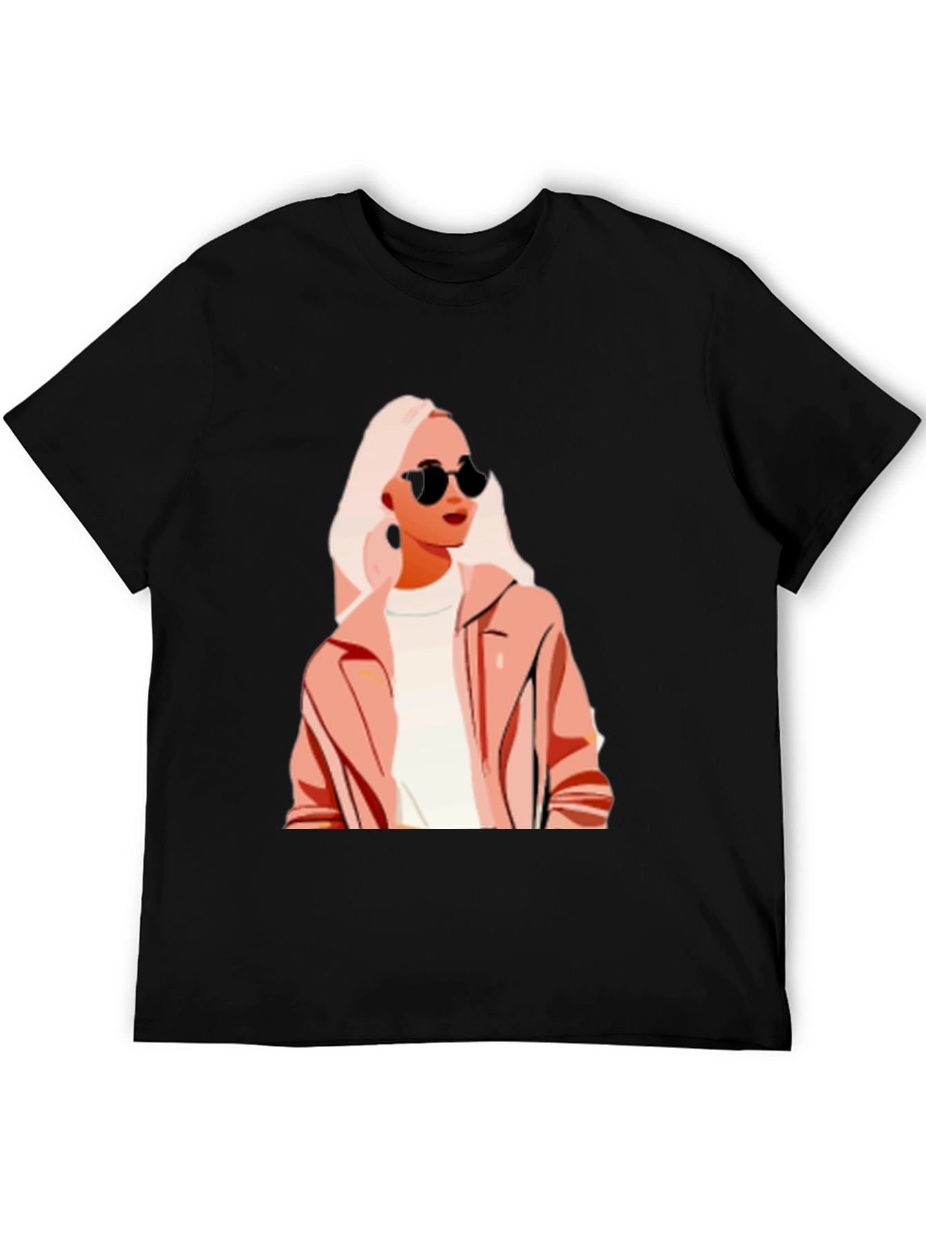 Stylish Woman Graphic Print Black T-Shirt