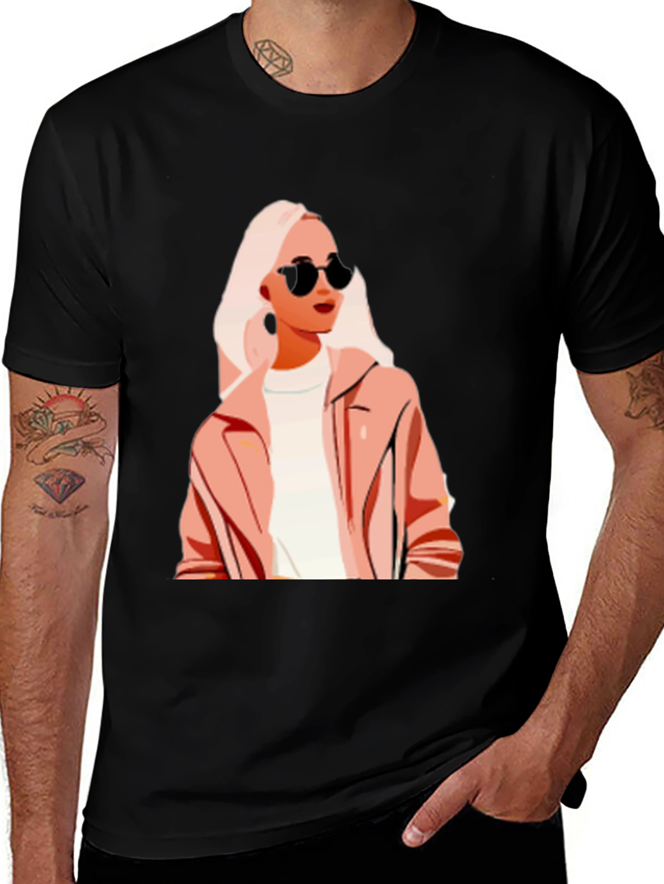 Stylish Woman Graphic Print Black T-Shirt