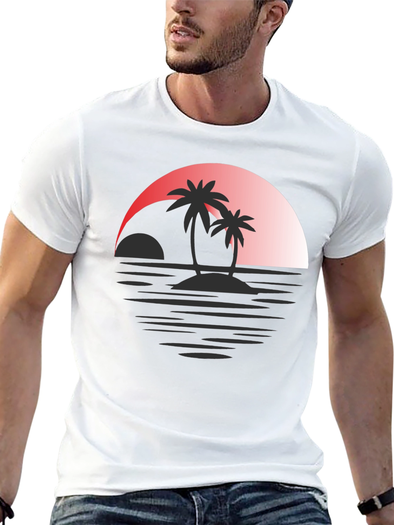Sunset Palms Graphic Tee - Tropical Island T-Shirt