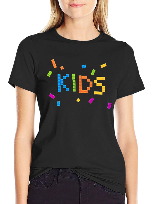 Colorful Kids Block T-Shirt - Black Cotton Tee