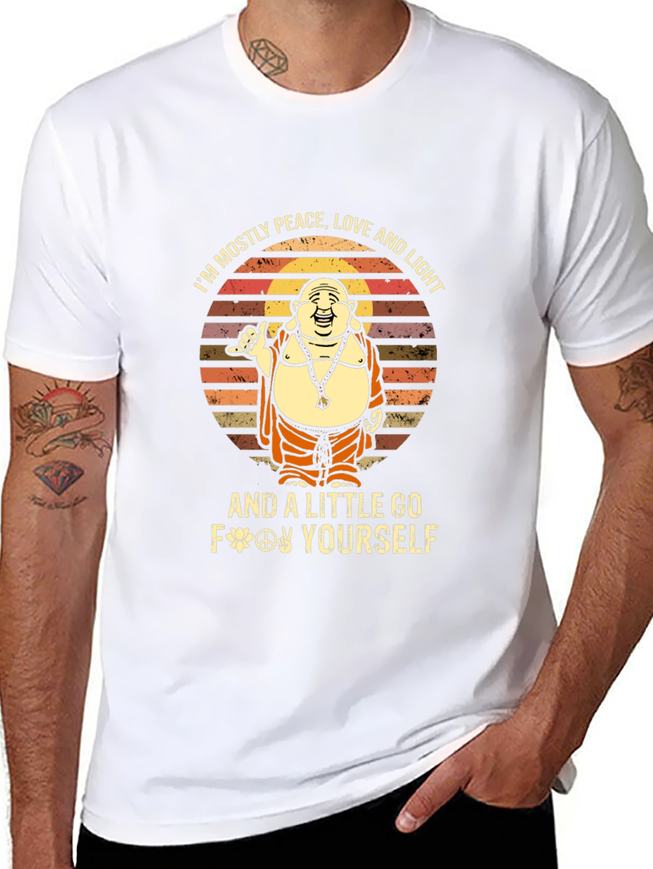 Peace Love Light Go Yourself Funny Buddha Graphic Tee