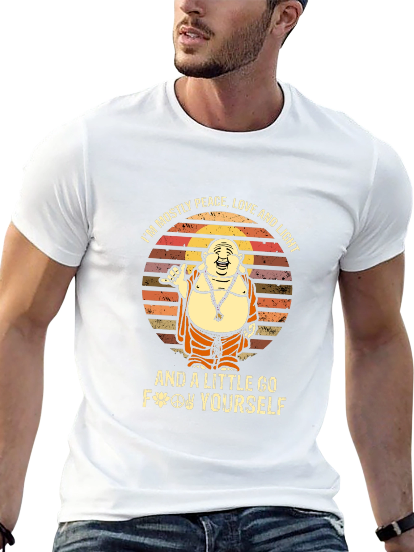 Peace Love Light Go Yourself Funny Buddha Graphic Tee
