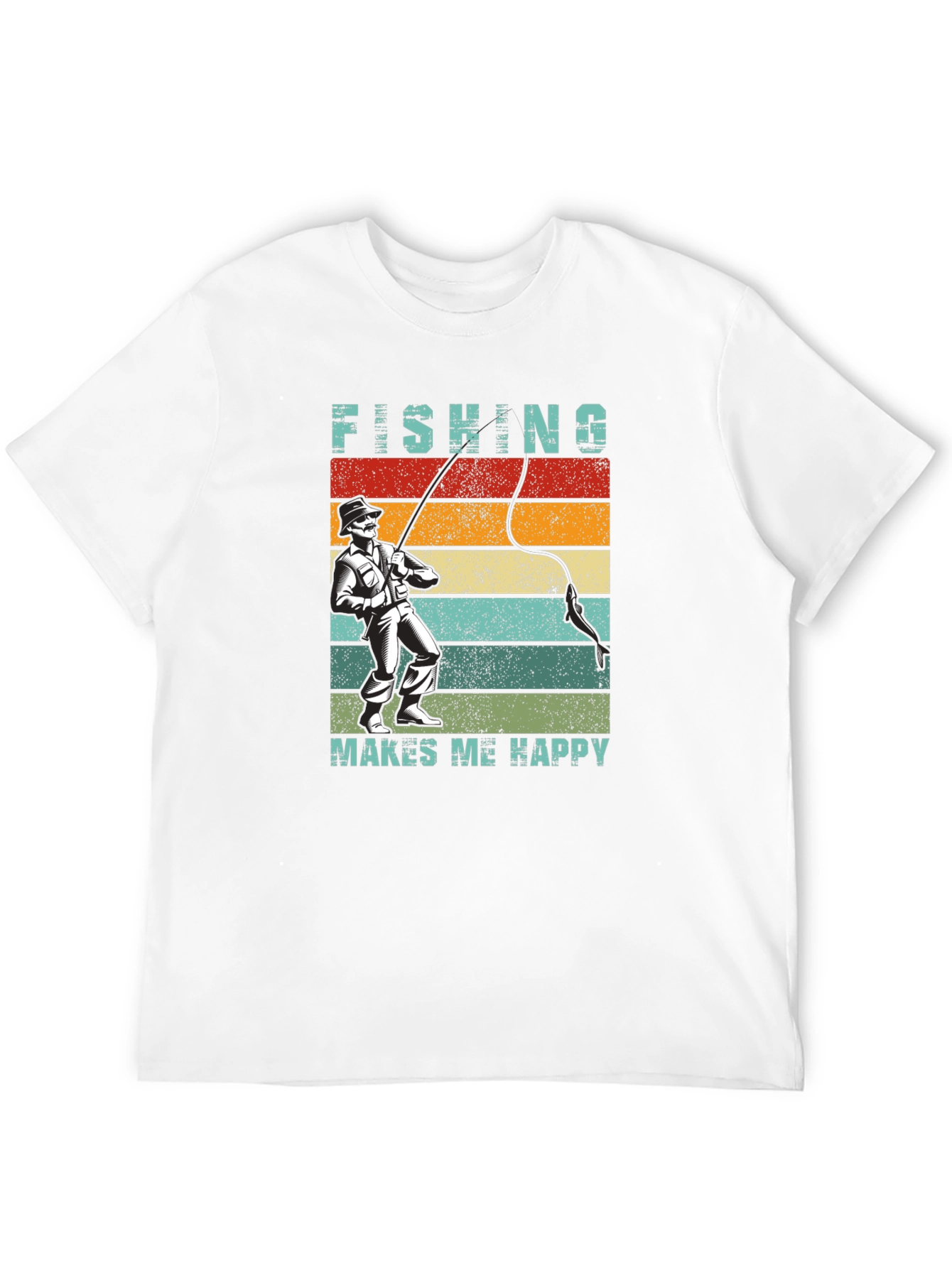 Fishing Makes Me Happy T-Shirt - Retro Style
