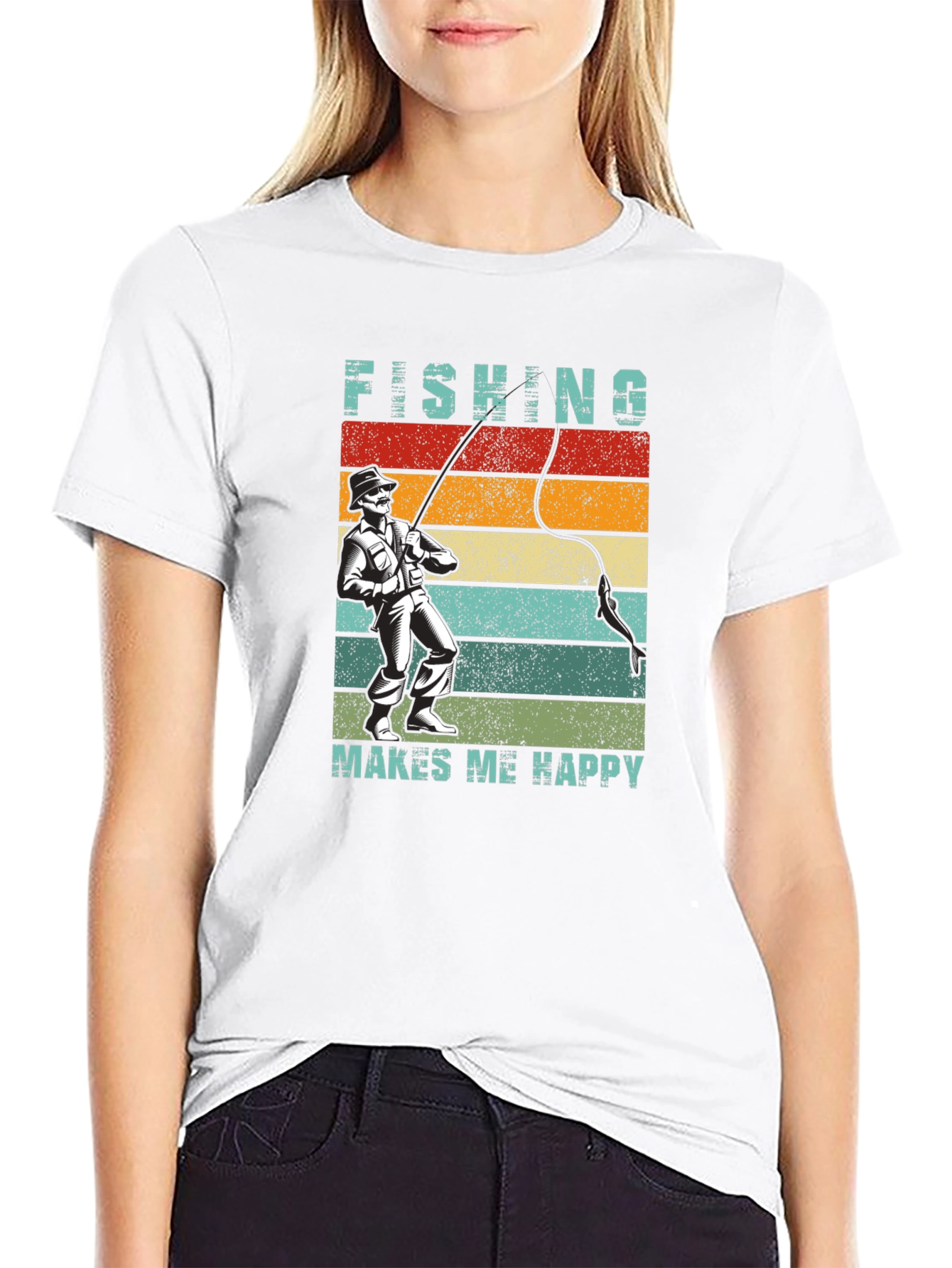 Fishing Makes Me Happy T-Shirt - Retro Style