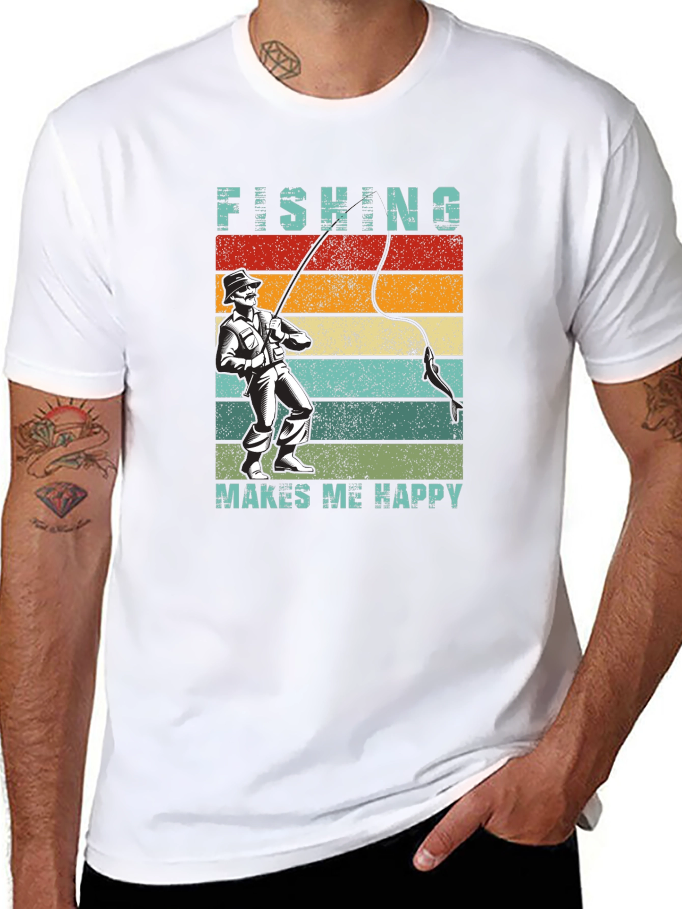 Fishing Makes Me Happy T-Shirt - Retro Style