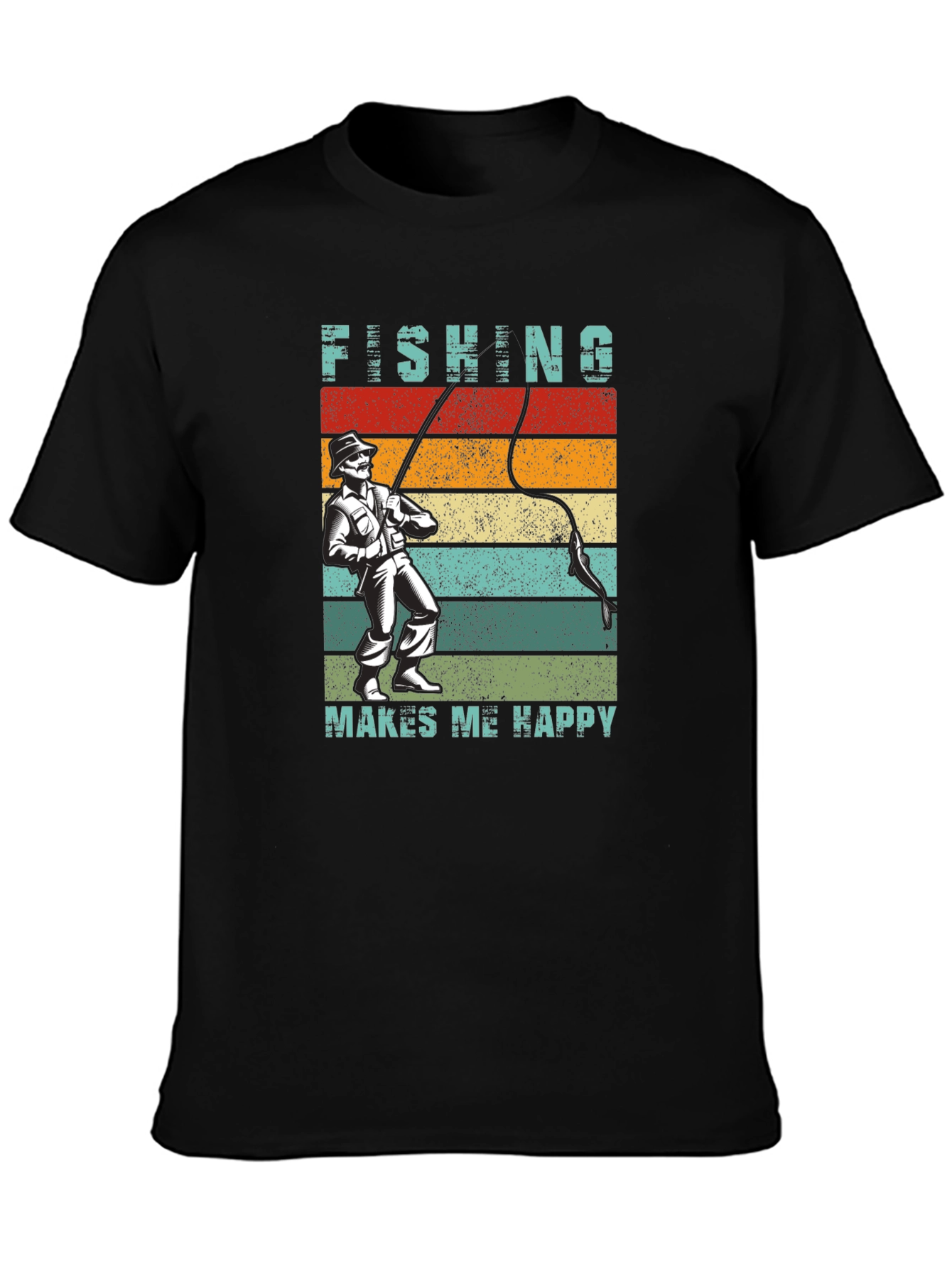 Fishing Makes Me Happy T-Shirt - Retro Style