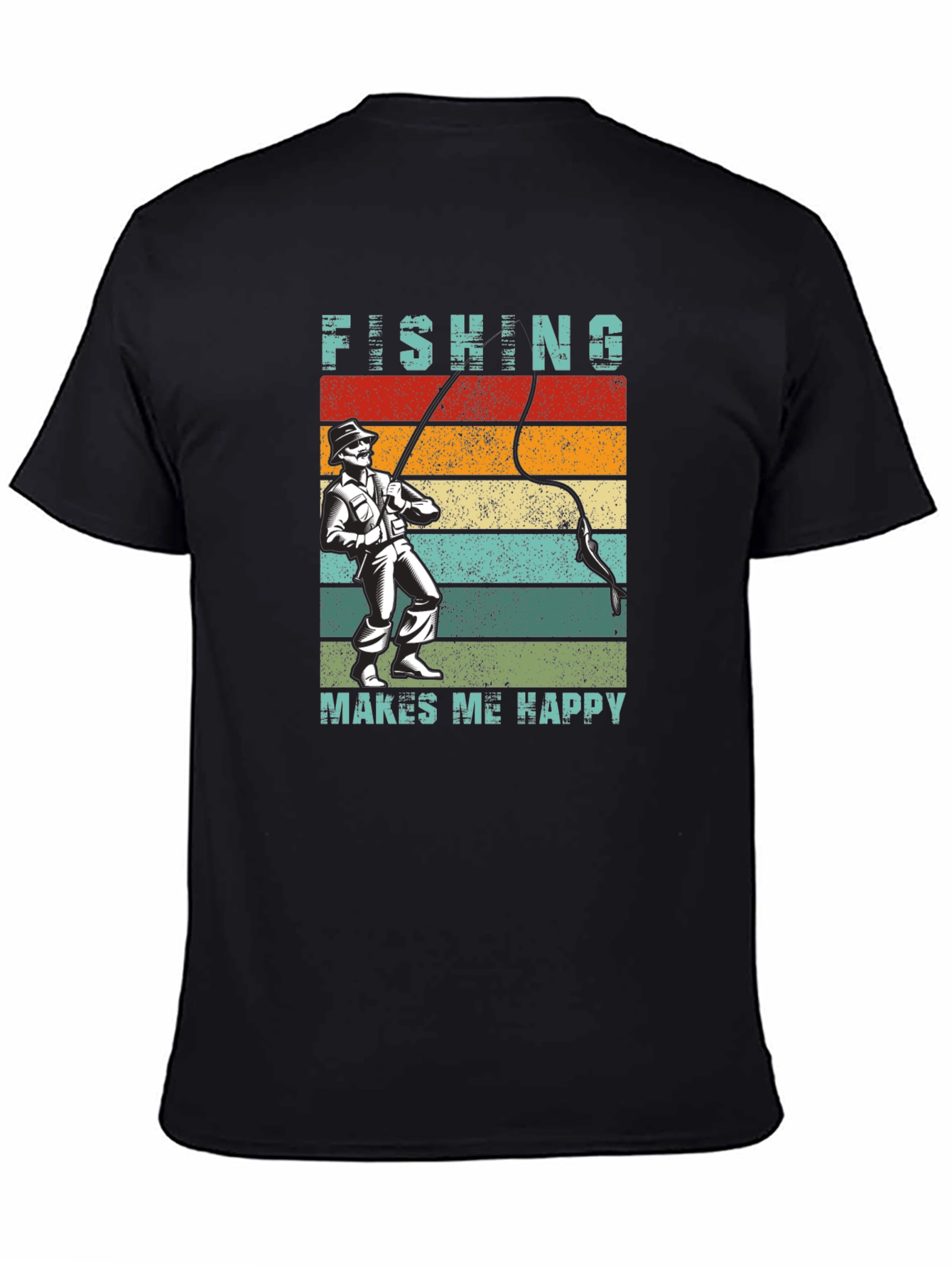 Fishing Makes Me Happy T-Shirt - Retro Style