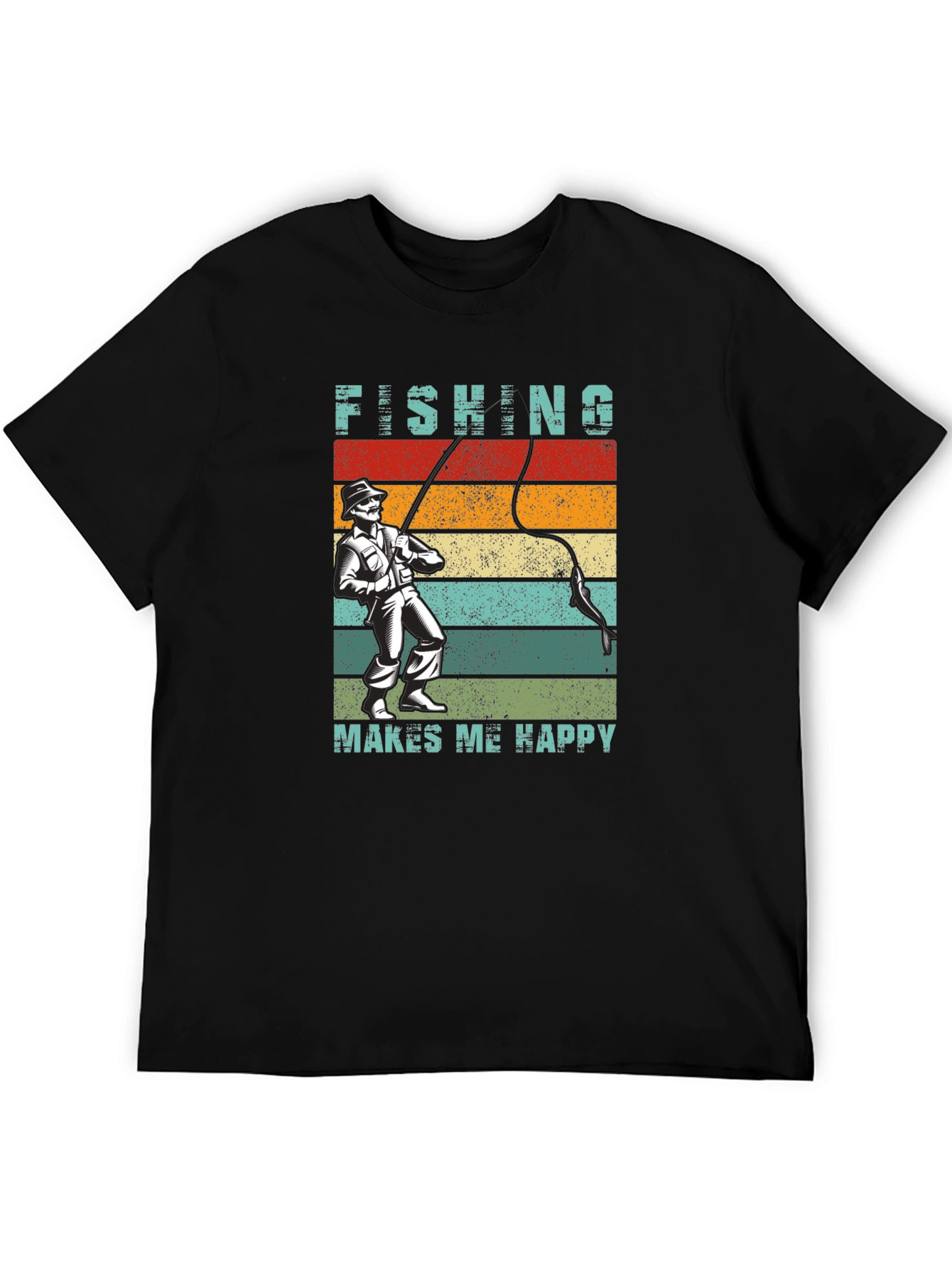 Fishing Makes Me Happy T-Shirt - Retro Style