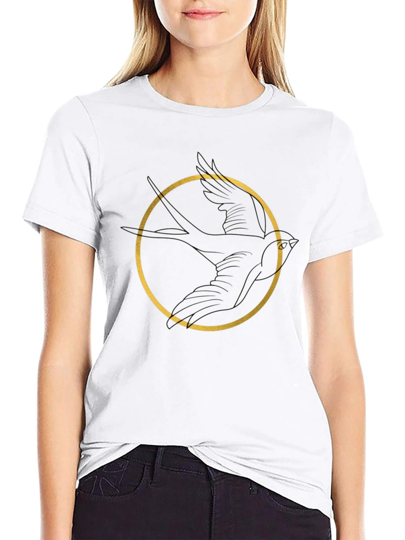 Bird Circle Graphic Tee - Black Unisex Cotton T-Shirt