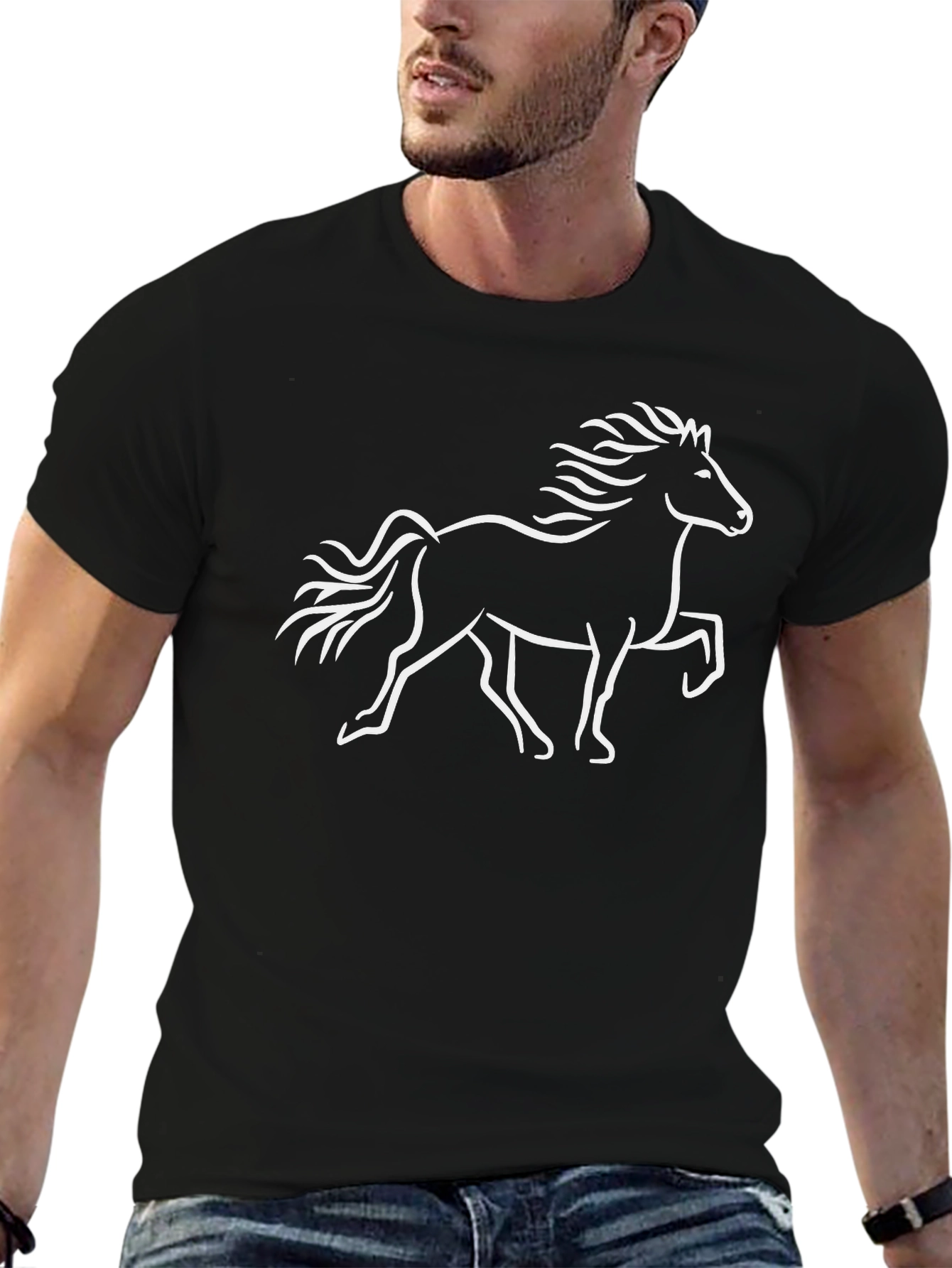 Horse Graphic Tee - Black Cotton Comfort