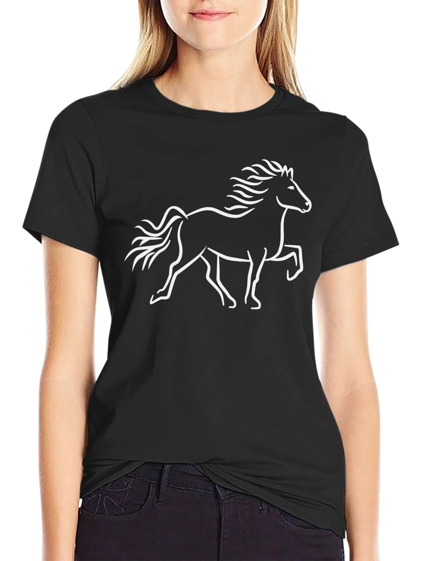 Horse Graphic Tee - Black Cotton Comfort
