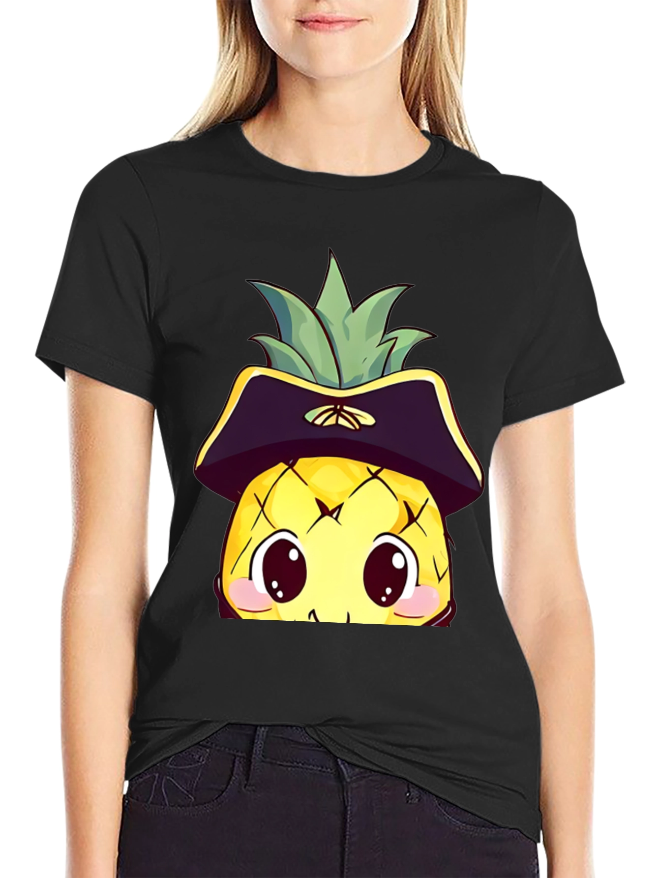 Kawaii Pirate Pineapple T-Shirt - Black