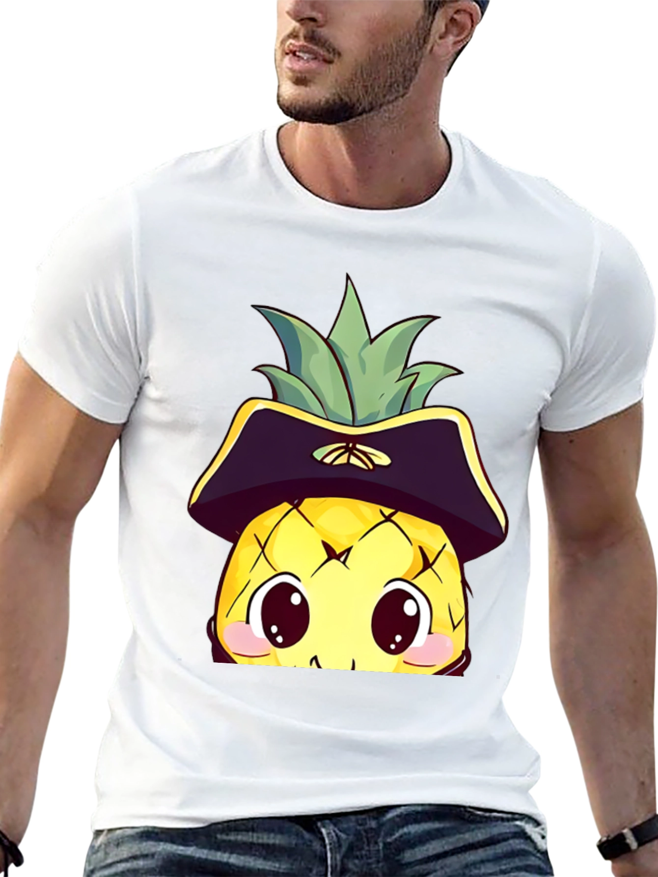 Kawaii Pirate Pineapple T-Shirt - Black