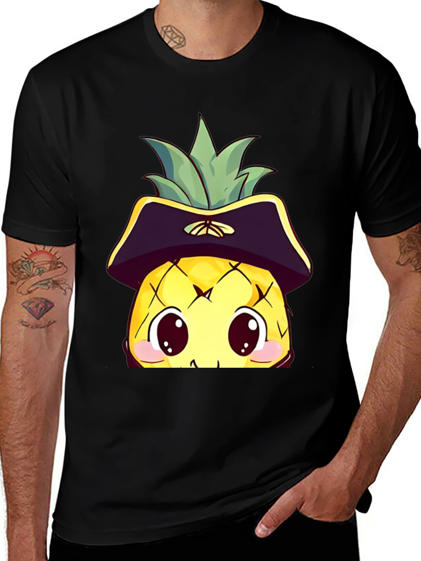 Kawaii Pirate Pineapple T-Shirt - Black