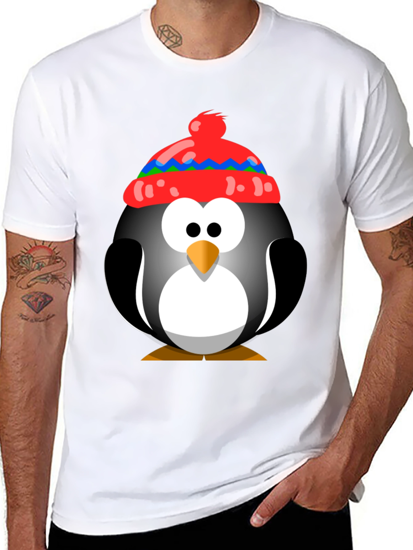 Penguin With Hat Graphic Tee - Fun Holiday Shirt