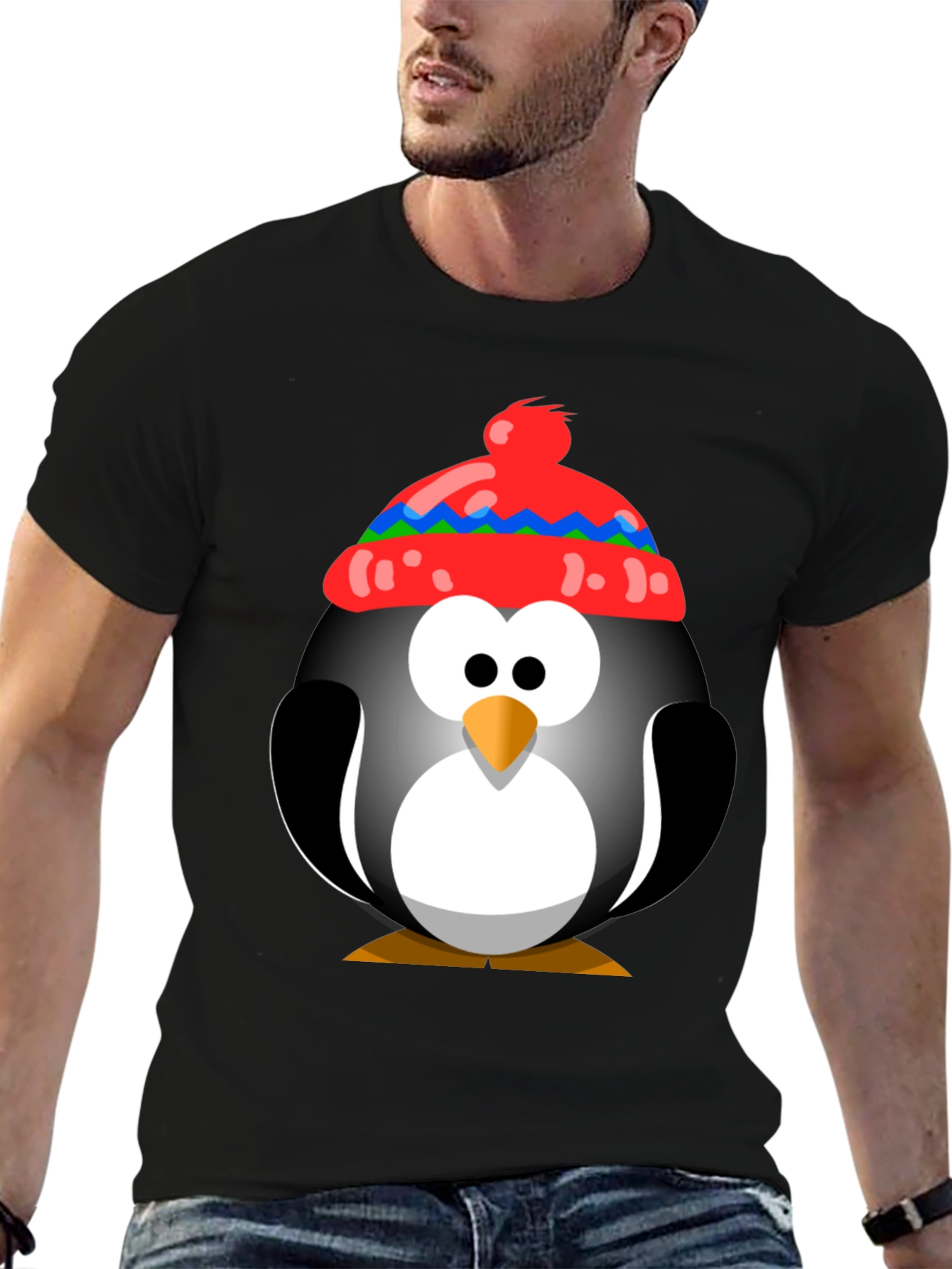 Penguin With Hat Graphic Tee - Fun Holiday Shirt