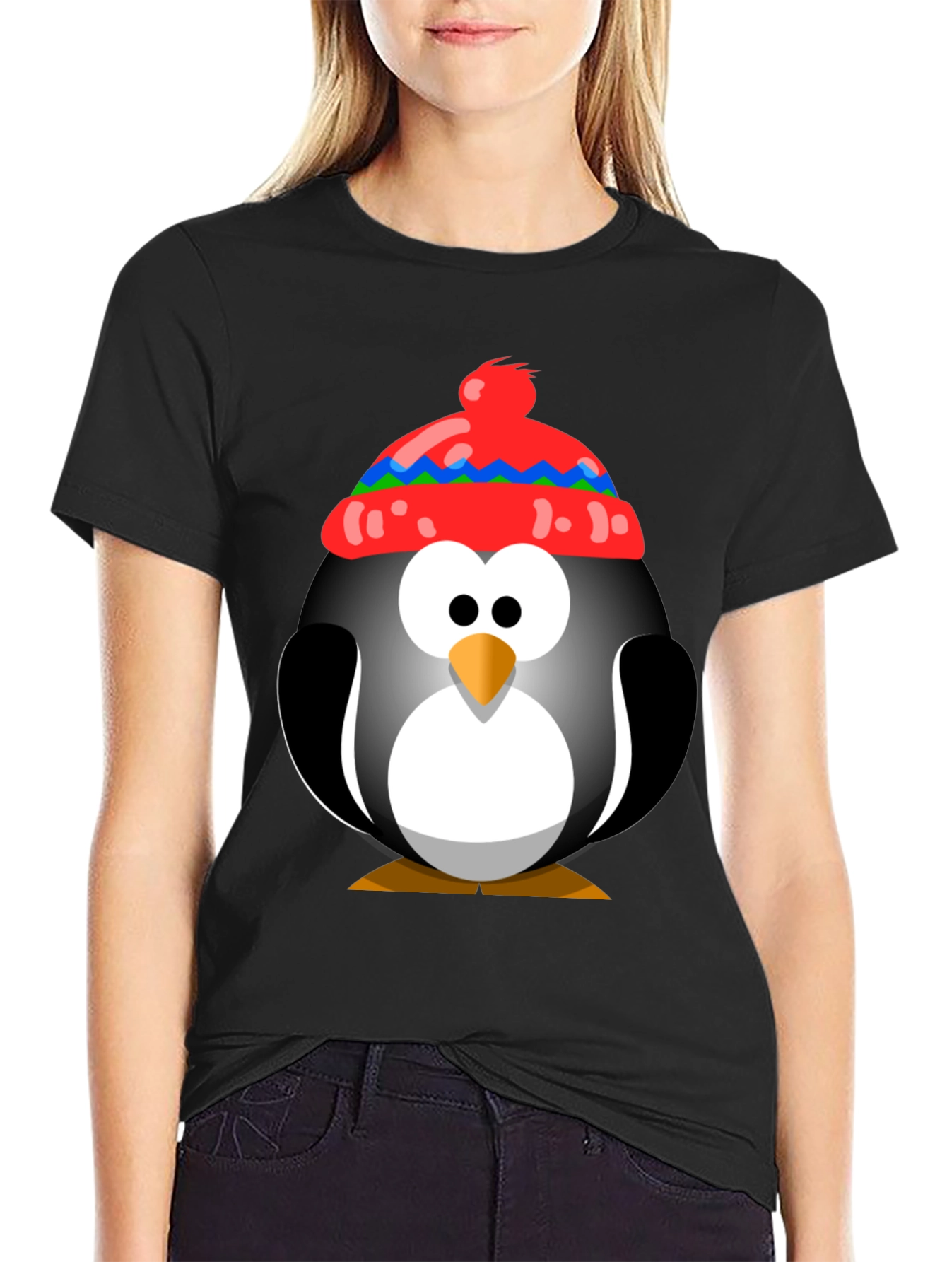 Penguin With Hat Graphic Tee - Fun Holiday Shirt