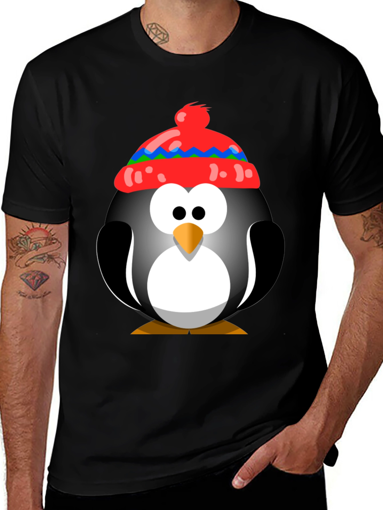 Penguin With Hat Graphic Tee - Fun Holiday Shirt