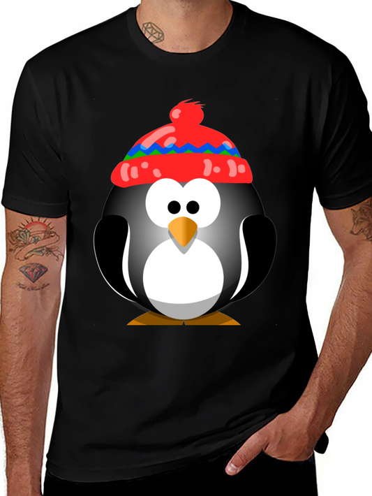 Penguin With Hat Graphic Tee - Fun Holiday Shirt