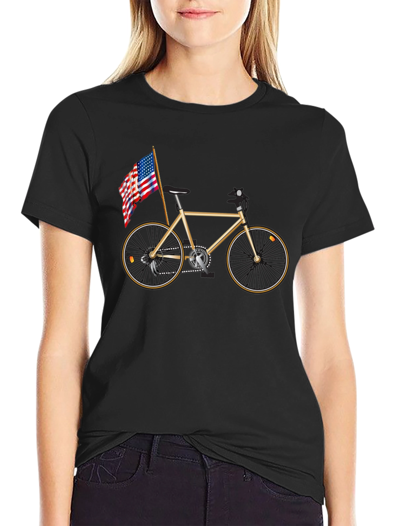 Bicycle and American Flag Graphic Tee