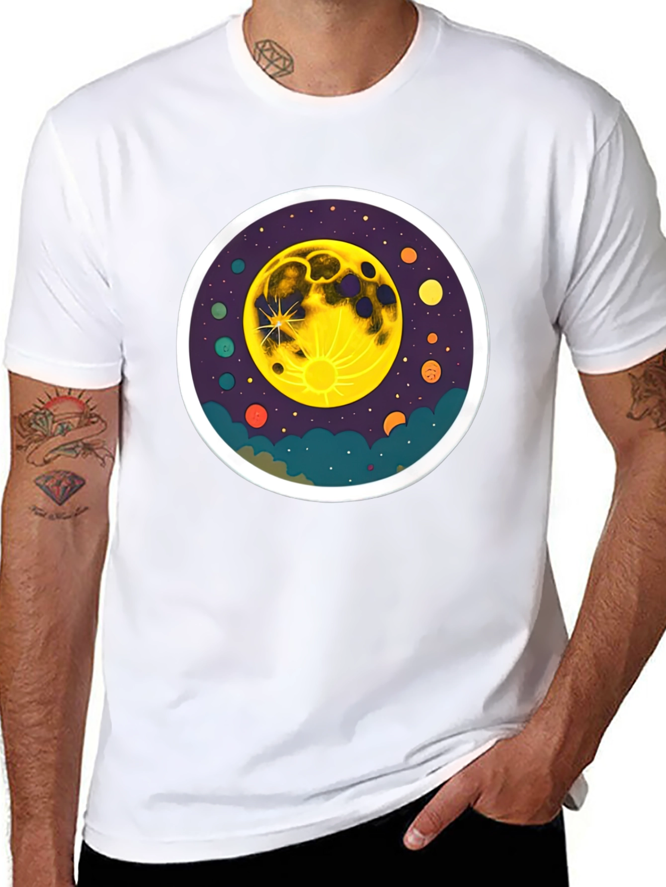 Cosmic Moon Graphic Tee - Black Cotton T-Shirt