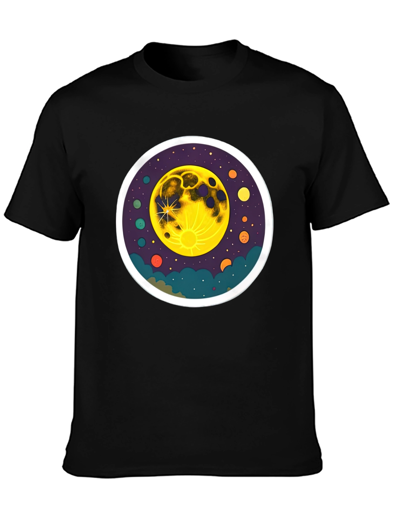 Cosmic Moon Graphic Tee - Black Cotton T-Shirt
