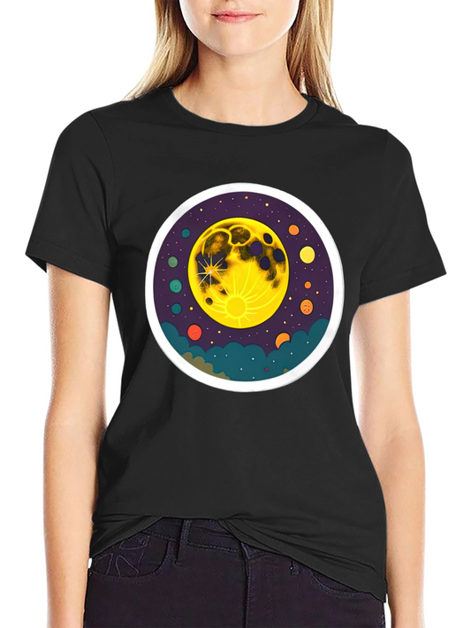 Cosmic Moon Graphic Tee - Black Cotton T-Shirt